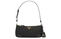 PRADA Re-Edition Recycled Nylon Mixed With Shiny Leather Handbag Shoulder Bag Regular Women's Black
