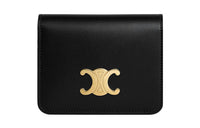 CELINE Triomphe Shiny Cow Leather Wallet Women's Black
