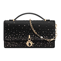 DIOR Satin Portable Crossbody Bag Shoulder Bag Mini Women's Black