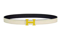 HERMES Solid Color Lime Buckle Epsom Calfskin Double-Sided Leather Belt Women's Cream White Width: 2.4cm