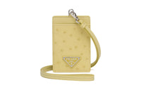 PRADA Ostrich Leather Card Holder Women's Yellow