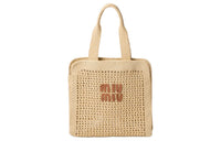 MIU MIU Fabric Tote Bag Shopping Bag Handbag Women's Natural Blend Cognac
