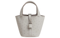 HERMES Picotin Lock Boreale Ostrich Leather Basket Bag Handbag Women's 80Gris Perle Pearl Gray