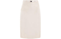 PRADA High Waist Logo Buckle Straight Faille Skirt