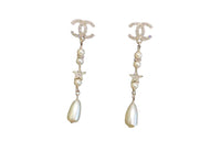 CHANEL Rhinestone Pearl Earrings Women's