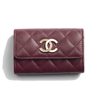 CHANEL Shiny Beaded Embossed Calfskin Card Holder Women's Burgundy