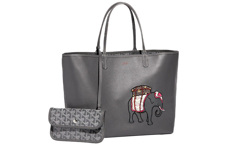 GOYARD Anjou Calfskin With Canvas Tote Bag Shopping Bag Handbag Small Size Women's Gray/Orange