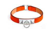 HERMES Calfskin Palladium-Plated Metal Accessories Bracelets Women's Orange
