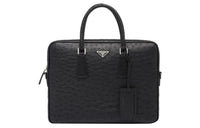 PRADA Ostrich Leather Handbags Briefcases Men's Black