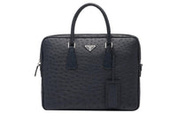PRADA Ostrich Leather Handbags Briefcases Men's Blue