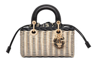 DIOR Lady D-JOY Wicker Shoulder Bag Crossbody Bag Handbag Extra Mini Women's Black & Natural