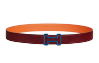 HERMES Cut-Out H Logo With Buckle Smooth Buckle Leather Belts Men's Red/Orange Width: 3.2cm