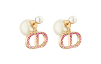 DIOR Resin Pearl Metal Crystal Earrings Women's Gold