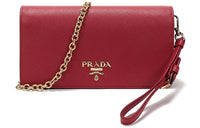 PRADA Leather Shoulder Bag Women's Red