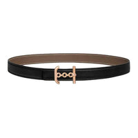 HERMES Rose Gold-Plated Leather Belts Women's Black/Umber Width 2.4CM