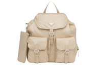 PRADA Cross Grain Leather, Nylon Backpack Women's Desert Beige