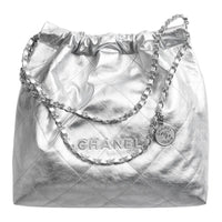 CHANEL 22Bag Cow Leather One Shoulder Handbag Women's Silver