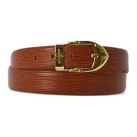 LOUIS VUITTON Logo Carving Pin Buckle Leather Belts Women's Brown