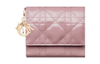 DIOR Lady Dior Patent Leather Calfskin Wallet Women's Dark Pink