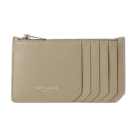 SAINT LAURENT Grain Leather Card Holder Unisex Gray