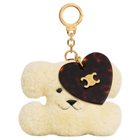 CELINE Triomphe Pom pom Keyring With Heart In Shearling And Acetate With Gold Finishing