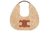 CELINE Raffia Fiber Calfskin Hobo Bag, Handbag Regular Women's Natural/Tan