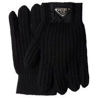 PRADA Triangle Logo Ribbed Gloves