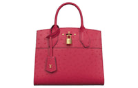LOUIS VUITTON CITY STEAMER Ostrich Leather Handbag Small Size Women's Berry Red