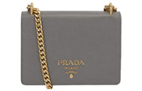 PRADA Cow Leather Shoulder Bag, Crossbody Bag Women's Gray