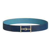 HERMES Brass Leather Belts Unisex Dark Blue/Dazhili Blue Width: 3.8cm