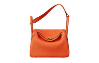HERMES Lindy Cow Leather Handbag Shoulder Bag Women's 9J Feu Flame Orange