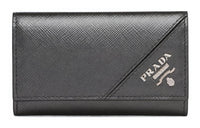 PRADA Saffiano Leather Key Pouch Men's Silver