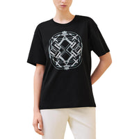HERMES Toy Lock Ring Patterned Print Crew Neck Pullover Short-Sleeved T-Shirt Women's Black