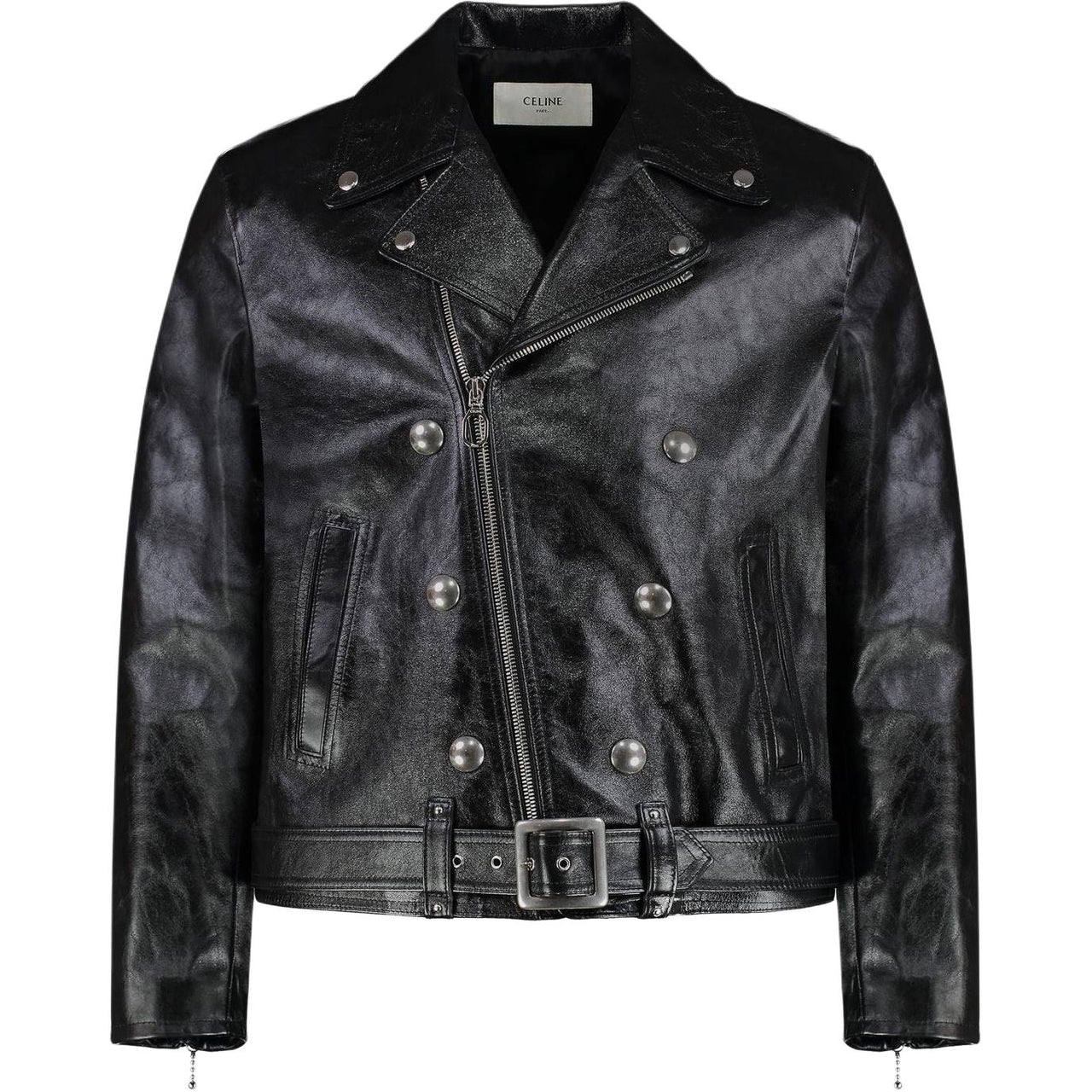 CELINE Zip Up Belted Biker Jacket