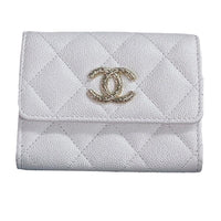 CHANEL Litchi Leather Card Holder Women's White