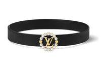 LOUIS VUITTON Brand Circle Leather Belts Women's Black Width 3.5CM