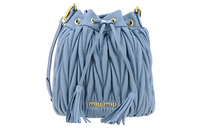MIU MIU Leather Bucket Bags Shoulder Bags Mini Women's Light Blue