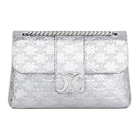 CELINE Cow Leather Crossbody Bag, Shoulder Bag Small Size Women's Silver