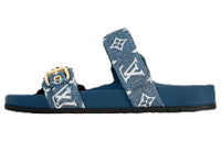 LOUIS VUITTON Rubber Sole Abrasion-Resistant Slide Slippers Women's Blue