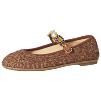 CHANEL Flat Mary Jane Shoes Women's Red Brown