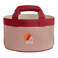 HERMES Les Cabanes Embroidered Canvas Canvas Bag Storage Bag Handbag Women's Orange Stacked Pomegranate Color