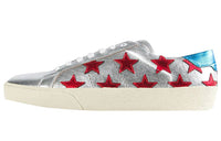 SAINT LAURENT Low-Top Stylish Skateboarding Shoes Women's Silver Blue Vintage Version