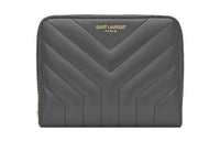 SAINT LAURENT Joan Cow Leather Wallet Small Size Women's Gray