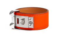 HERMES Metal Accessories Calfskin Palladium-Plated Bangles Women's Orange