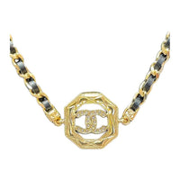 CHANEL Metal Calfskin Crystal Necklaces Women's Gold