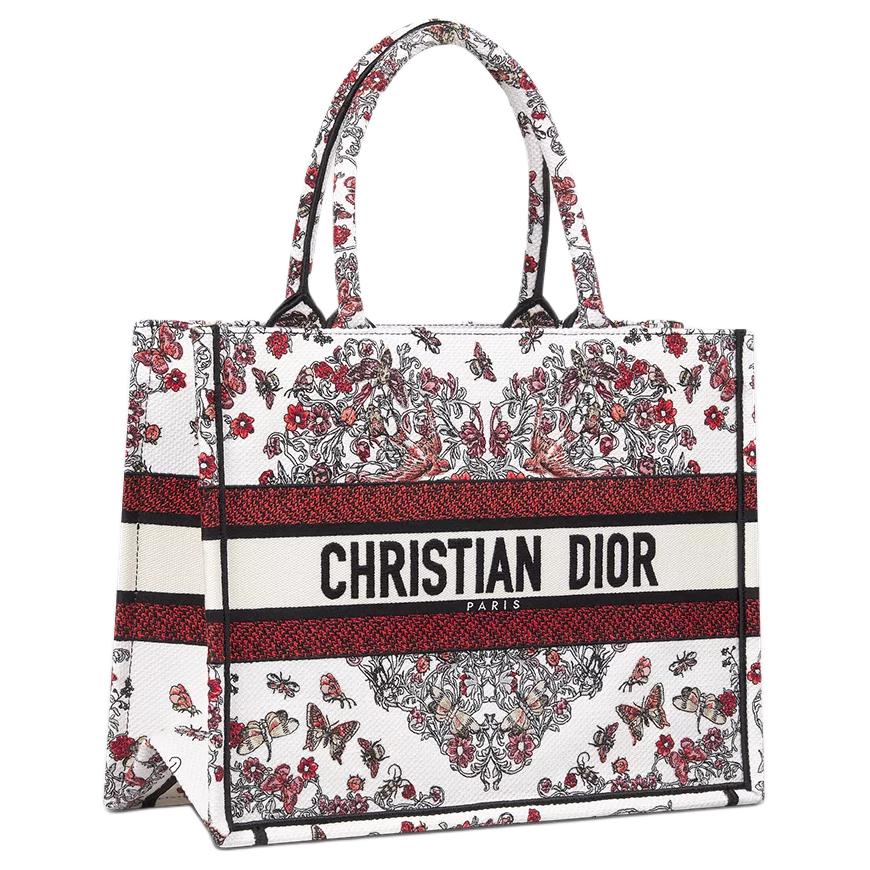 DIOR Fabric Tote Bag, Shopping Bag, Handbag Medium Size Women's Milk White