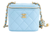 CHANEL Sheepskin Box Bag Shoulder Bag Crossbody Bag Small Size Women's Light Blue