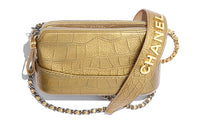 CHANEL Cow Leather Crossbody Bag Mini Women's Gold/Silver