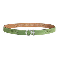HERMES Palladium-Plated Leather Belts Unisex Green/Yellow Width: 2.4cm