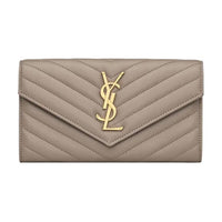 SAINT LAURENT CASSANDRE Lambskin Wallet Tubas Women's Taupe